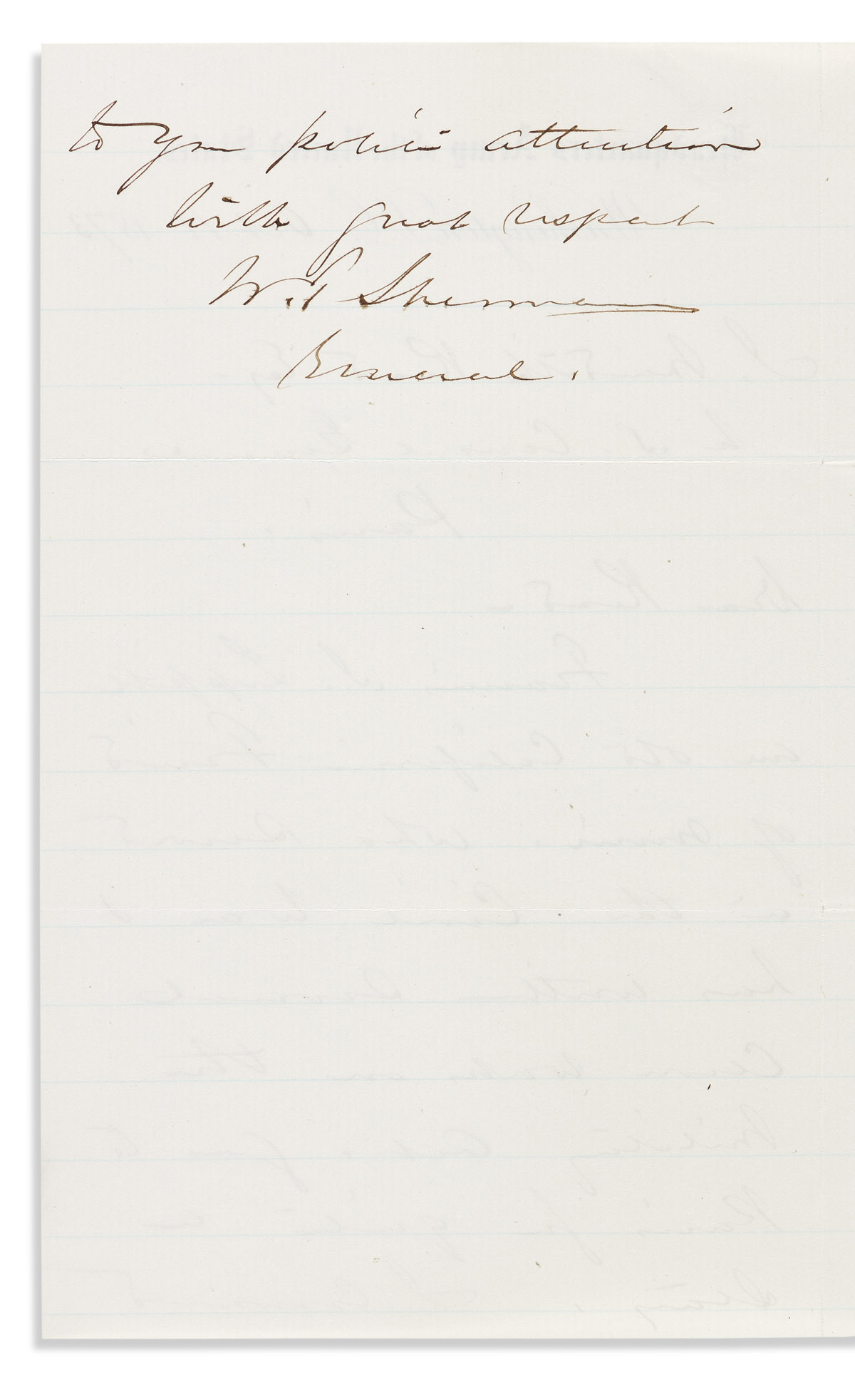 SHERMAN, WILIAM TECUMSEH. Autograph Letter Signed, W.T. Sherman / General, to U.S. Consul General in France John Meredith Read,